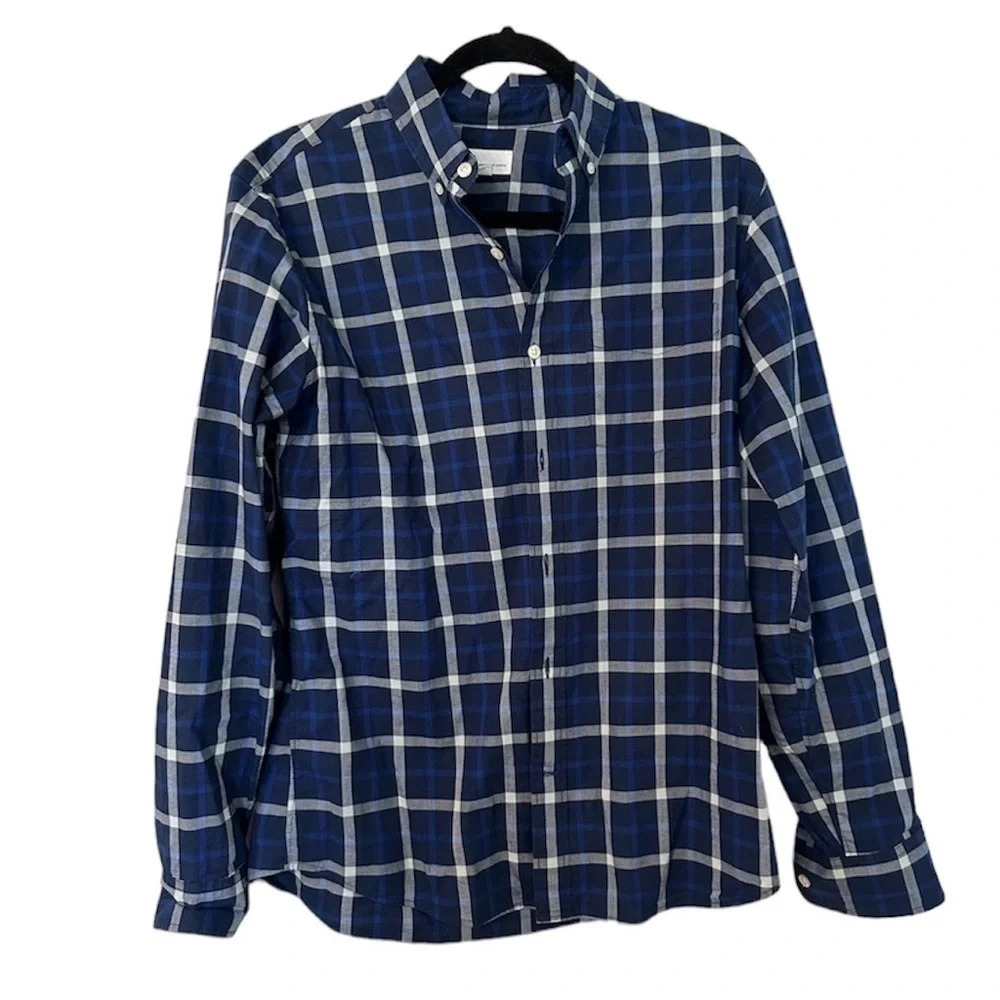 Gap Standard Fit Stretch Blue Plaid Men' Button Down Shirt Size Small GUC